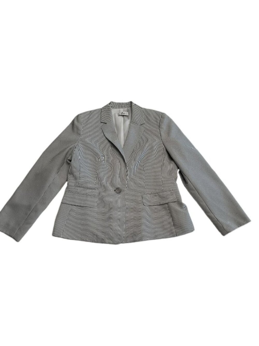 Le Suit Blazer Women Size 16  Blue White Striped Button Long Sleeve